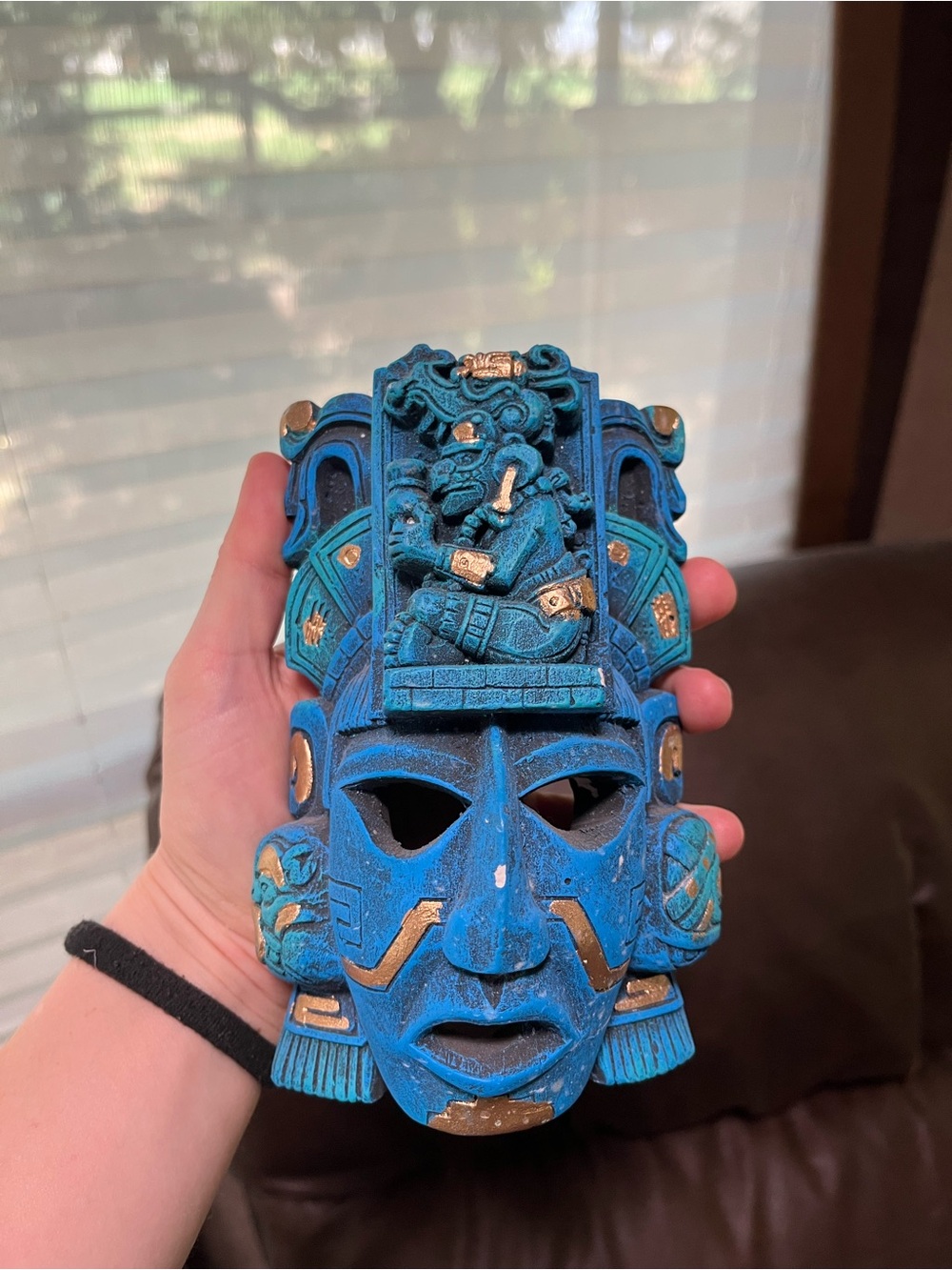 Handcrafted Blue Aztec-Inspired Decorative Mask - Blue